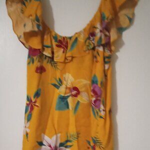 Old Navy women's off the shoulder top sizeL  yellow floral boho grunge cottage
